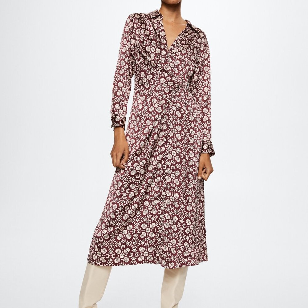 Mango wrap/tie silk patterned Dress
